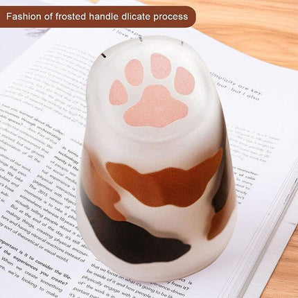 Pair 3 Cat Paw Frosted Calico Cups Glass Milk Cute Gift Tumbler Claw Foot Cute - Aimall