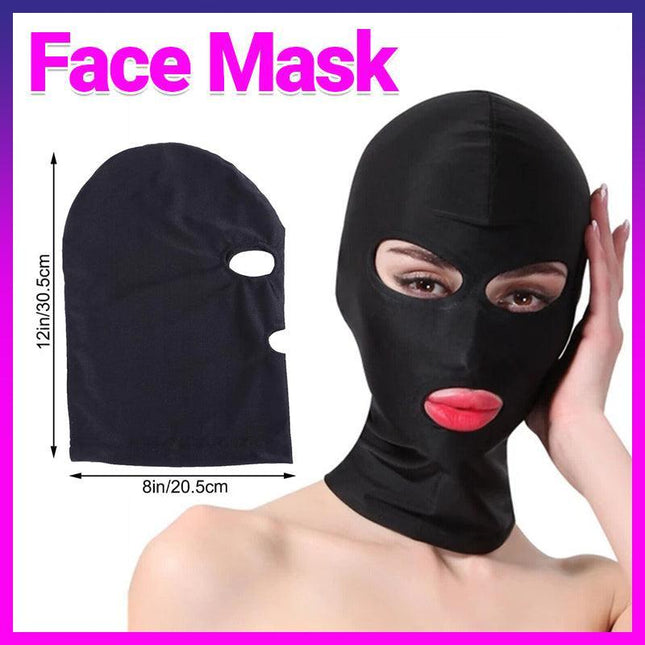 Black Face Mask Blindfold Head Mask Open Eye Mouth Adult Cosplay Gimp Mask - Aimall