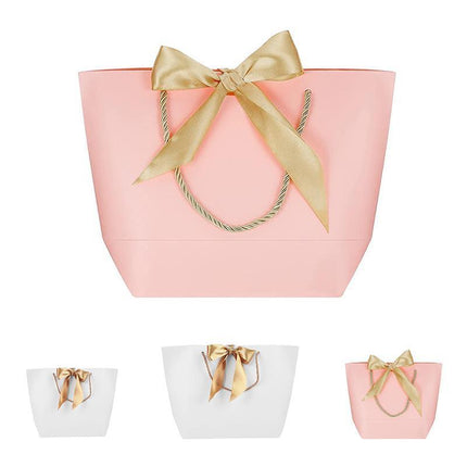 50 PCS Goodie Tote Bow Tie Shopping Paper Sacks Resuable Paper Clothing Bag 19*9*20cm - Aimall