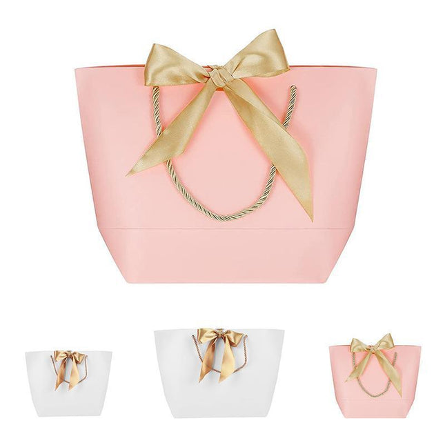 50 PCS Goodie Tote Bow Tie Shopping Paper Sacks Resuable Paper Clothing Bag 19*9*20cm - Aimall