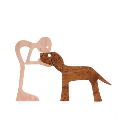 Handmade Wooden Statue, Sitting Woman and Dog, Wood Decor Craft DIY Home Decor - Aimall