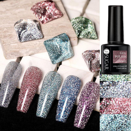 Color Glitter Nail Gel Polish UV LED Varnish Soak Off Manicure Top & Base Coat - Aimall