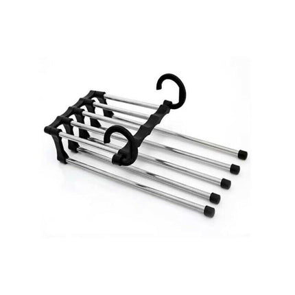 5 in 1 Stainless-Steel Pants Rack Hanger Wardrobe Shelves Magic Multi-Functional Black - Aimall