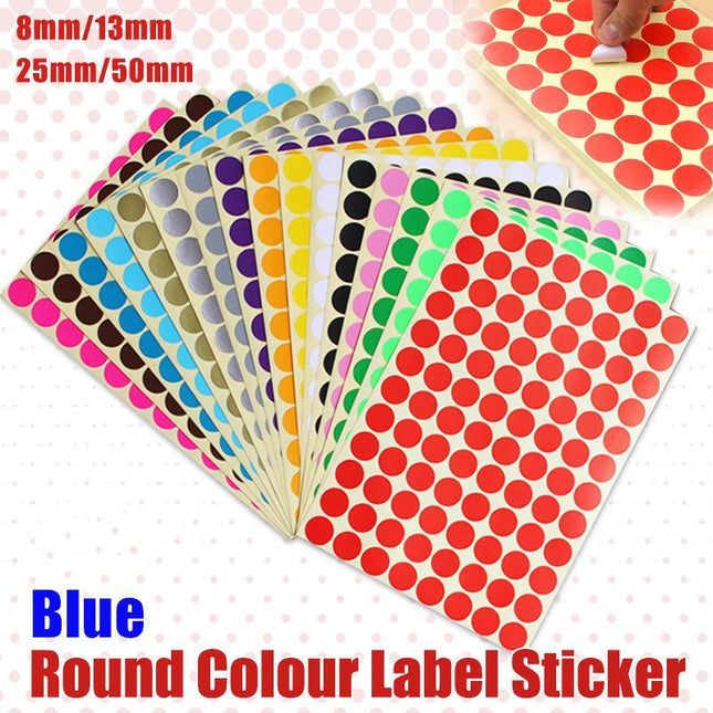 8/13/25/50mm Colour Sticker Dots Adhesive Round Labels Circular Scrapbooking Blue - Aimall