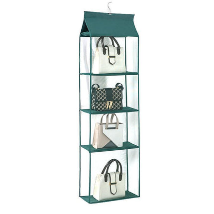 Green Bag Storage Holder Wardrobe Closet Hanging Handbag Organizer 4 Pockets Shelf - Aimall