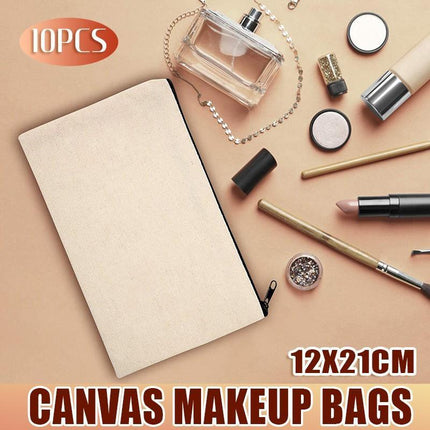 10x Canvas Makeup Bags Canvas Zipper Pouch Bags Pencil Case Blank DIY Craft - Aimall