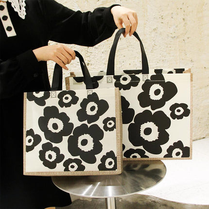 25x Fashion Non Woven Tote Bags Reusable Shopping Bags Clothing Store Black Flowers