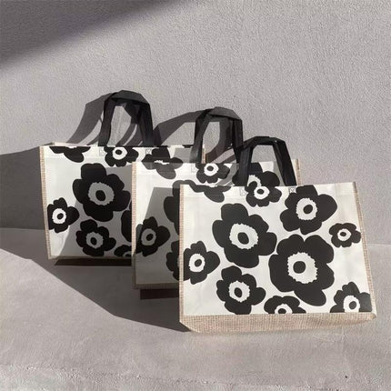 25x Fashion Non Woven Tote Bags Reusable Shopping Bags Clothing Store Black Flowers