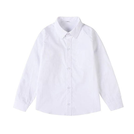 White Girls Peter Pan Collar Long Sleeve School Shirt with two button Adjustable Cuff - Aimall