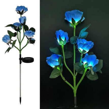 5 LED Solar Power Rose Flower Stake Lights Outdoor Garden Path Luminous Lamps - Aimall