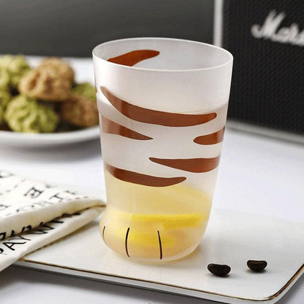 Pair 3 Cat Paw Frosted Calico Cups Glass Milk Cute Gift Tumbler Claw Foot Cute - Aimall