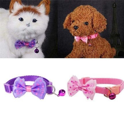 Bow Tie Cat Dog Kitten Collar with Breakaway Safety Release Buckle with Bell - Aimall