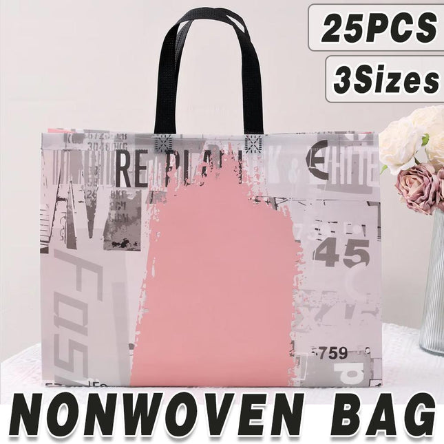 25x Fashion Non Woven Tote Bags Reusable Shopping Bags Clothing Store Pink