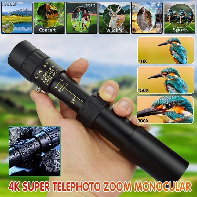 4K 10-300X40mm Super Telephoto Zoom Monocular Telescope Without mini Tripod - Aimall