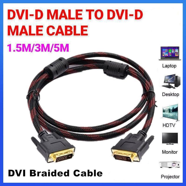 DVI Braided Cable Male DVI-D for LCD Monitor Computer PC Projector DVD Cord Lead - Aimall