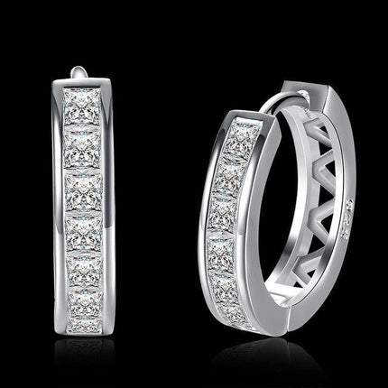 Wholesale 925 Sterling Silver Filled Clear Zircon Crystal Huggie Hoop Earrings - Aimall