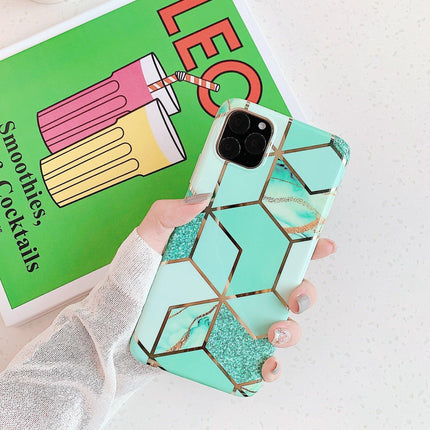 Green Geometric Marble Case for iPhone 13 12 11 Pro Max XR XS 8 Shockproof Cover Silicone - Aimall