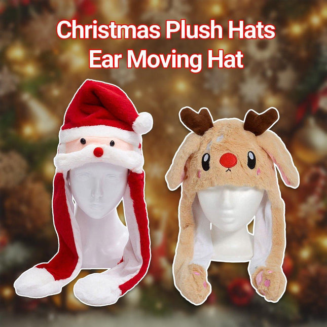 Christmas Plush Hat Pinch Air Bag Funny Ear Moves for Kids and Women Accessory