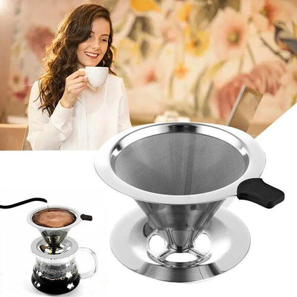 Coffee Tea Cup Drip Filter Mesh Holder Reusable Stainless Steel Pour Over Funnel - Aimall