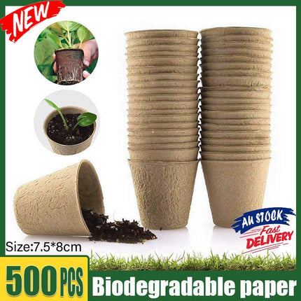 500PCS Nursery Pots Biodegradable Paper Pulp Peat Pots Plant Garden Seed Starter - Aimall