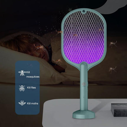 2 In 1 Electric USB Rechargable Racket Fly Swatter Mosquito Insect Killer Zapper - Aimall