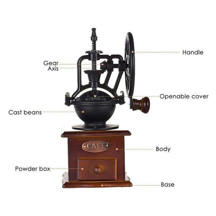 Wooden Manual Coffee Grinder Hand Cast iron Retro Handmade Coffee Mill Grinders - Aimall
