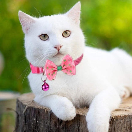 Bow Tie Cat Dog Kitten Collar with Breakaway Safety Release Buckle with Bell - Aimall