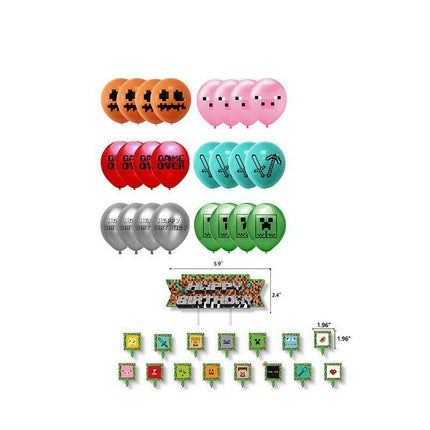 Minecraft Birthday Decorations Pixel Style Gamer Theme Party Supplies -Game Fans - Aimall