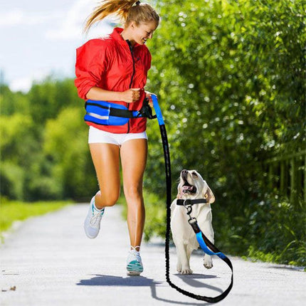 Adjustable Hands Free Dog Leash Lead + Waist Bag Belt Jogging Walking Running - Aimall