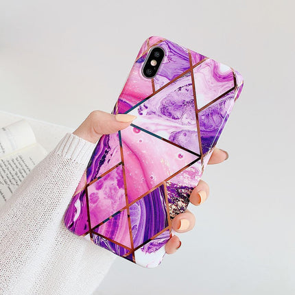 Purple Geometric Marble Case for iPhone 13 12 11 Pro Max XR XS 8 Shockproof Cover Silicone - Aimall