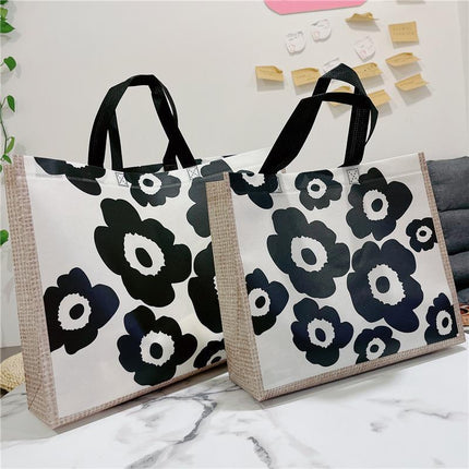 25x Fashion Non Woven Tote Bags Reusable Shopping Bags Clothing Store Black Flowers