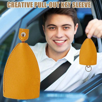 Leather Key Pouch with Pull Strap Case Holder Bag Ring Organizer House Car Keys - Aimall