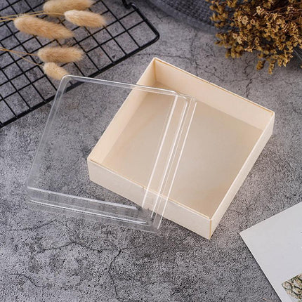 100x Clear Window Display Camulon Square Disposable Cake Takeaway Wooden Boxes - Aimall