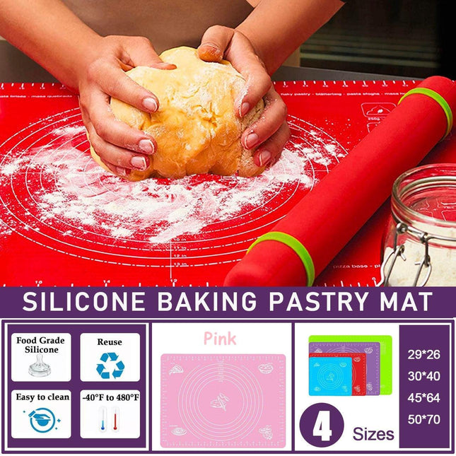 Pink Reusable Non-Stick Silicone Rolling Dough Mat Cake Pastry Baking Fondant Sheet - Aimall