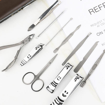 12PCS Set Manicure Pedicure Stainless Nail Clippers Kit Cuticle Grooming Case - Aimall