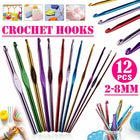 12 Size Multi Coloured Aluminium Crochet Hooks Yarn Knitting Needles 2-8mm Set - Aimall