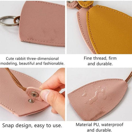 Leather Key Pouch with Pull Strap Case Holder Bag Ring Organizer House Car Keys - Aimall