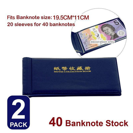 Navy BankNote 40 Pages Album Stock Collection Storage Currency Holder Pocket - Aimall