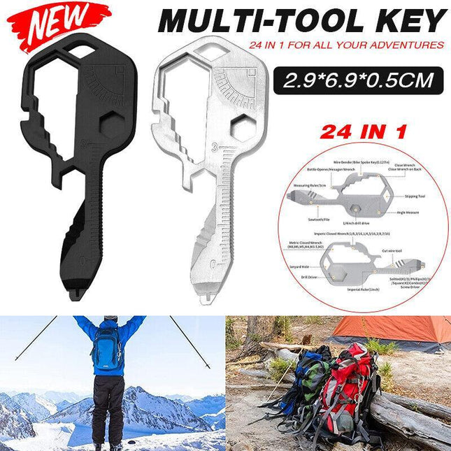 24 in 1 Multi-tool Key Shaped Pocket Keychain Bottle Opener Wrench Tools - Aimall