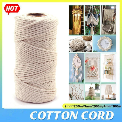2/3/4MM Macrame Rope Natural Beige Cotton Twisted Cord Artisan Hand Craft - Aimall