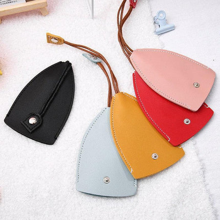 Leather Key Pouch with Pull Strap Case Holder Bag Ring Organizer House Car Keys - Aimall