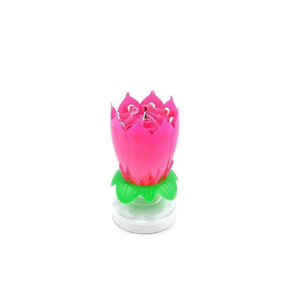 2x Blossom Lotus Birthday Cake Candle Flower Rotating Musical Party Double Deck - Aimall