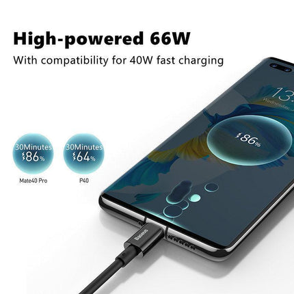 Black Baseus 66W USB to Type-C Fast Charging Cable Lead Wire Cord For Type-C Cable - Aimall