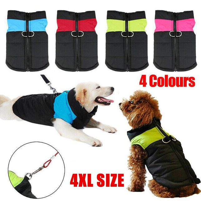 4XL Large Dog Jacket Padded Waterproof Pet Clothes Warm Windbreaker Vest Coat - Aimall