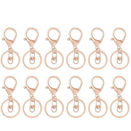 10X Rose Gold Swivel Lobster Clasp Trigger Clip Key Ring Keychain Split Ring DIY - Aimall