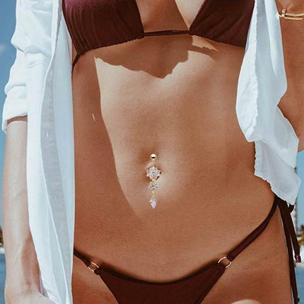 Flower Crystal Surgical Steel Dangle BELLY Button Navel bars Ring Body Piercing - Aimall