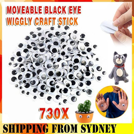 730x Google Googly Eyes Joggle Moveable Black Eye Wiggly Craft Stick On Adhesive - Aimall