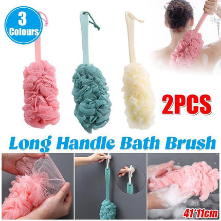 2PCS Long Handle Bath Brush Soft Mesh Sponge Back Scrubber Body Puff Shower - Aimall