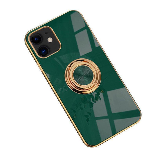 Dark Green Luxury Shockproof Silicone Ring Case Stand Cover for iPhone 14 13 12 Pro Max - Aimall