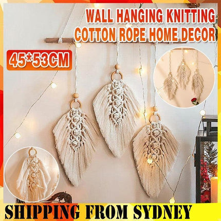 Leaf Shape Boho Handmade Macrame Wall Hanging Knitting Cotton Rope Home Decor - Aimall